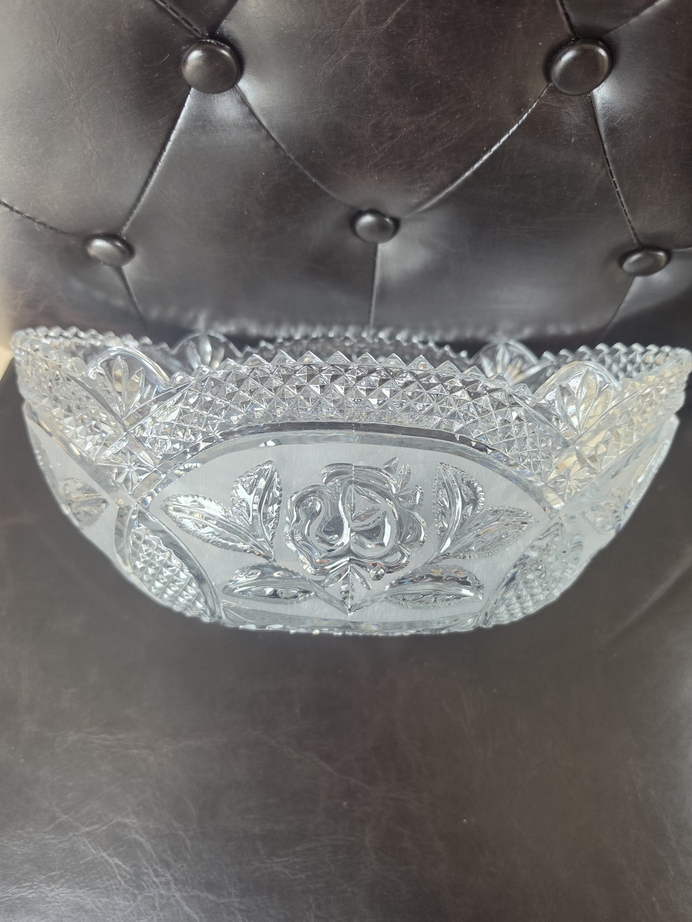 Pressed Glass Rose Motif Decorative Bowl - Clear Crystal